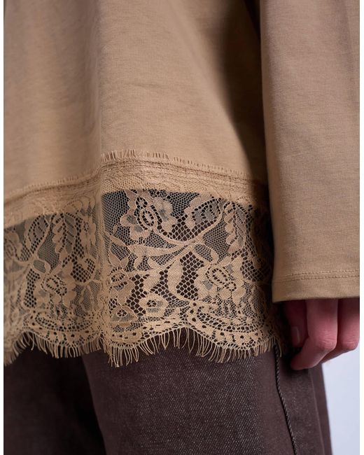 Top oversize style skateur avec bordure en dentelle - taupe TOPSHOP en coloris Natural