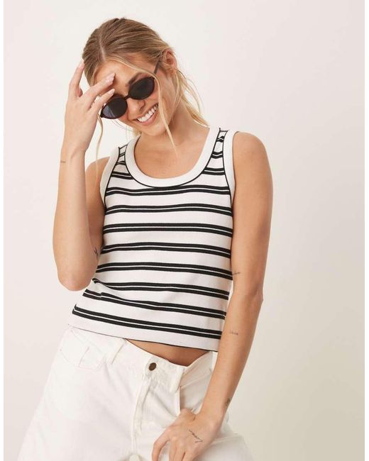 Aware White Ribbed Knit Tank Top