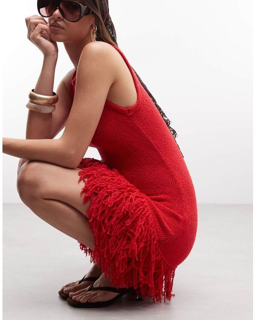 ASOS Red Slub Fringed Mini Dress