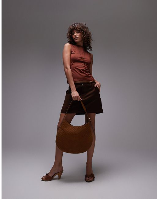 Mango Brown Embossed Monogram Leather Bag