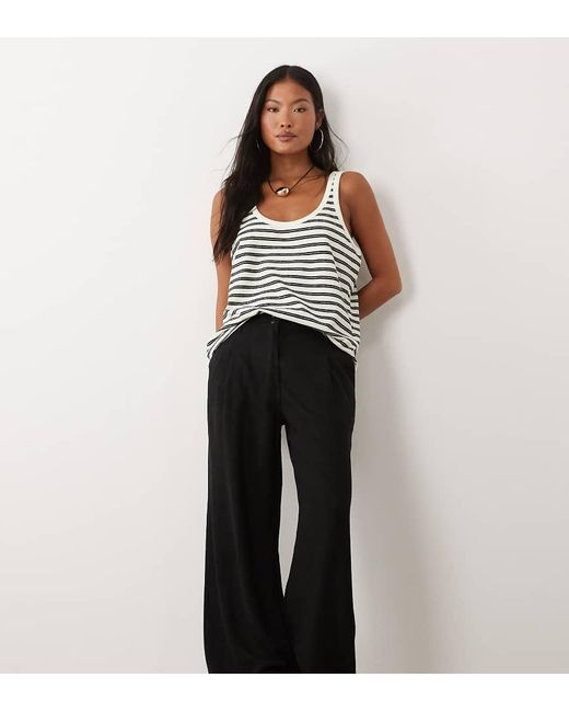 ASOS Black Asos Design Petite Wide Leg Trousers With Pleat Detail