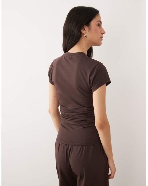 ASOS Brown Short Sleeve Ruched Waist Top Co-Ord