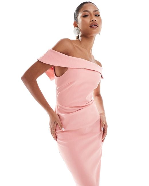 Vesper Pink Bardot Foldover Midaxi Dress