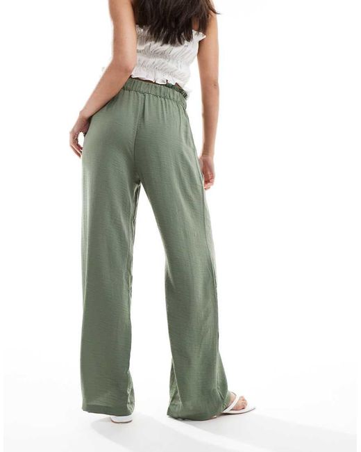 Jdy Green Paperbag Waist Wide Leg Linen Trousers