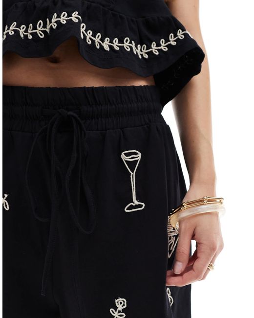 Object Black Embroidered Jersey Shorts