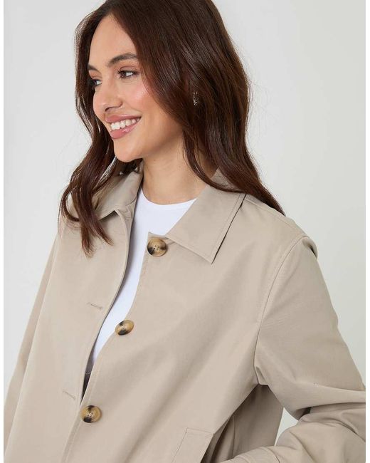Threadbare Natural Cropped Hooded Trench Coat