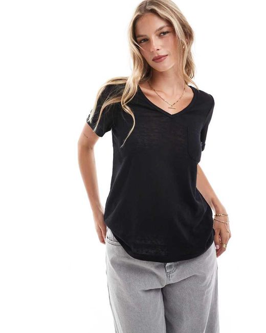 Object T-Shirt Met V-Hals in het Black