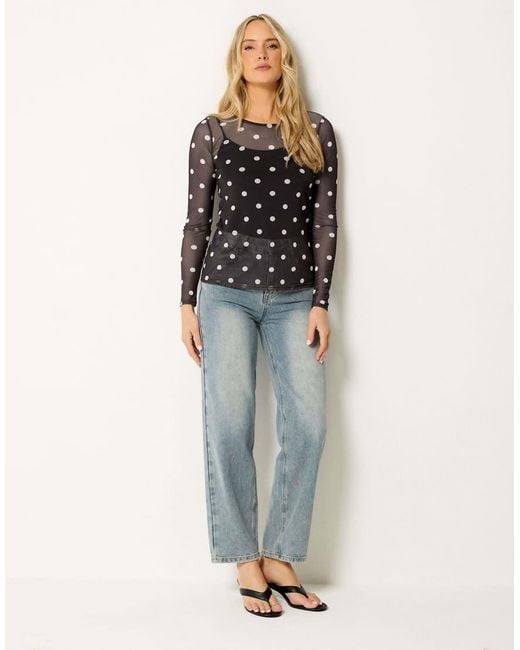 Long Tall Sally Black Polka Dot Mesh Top