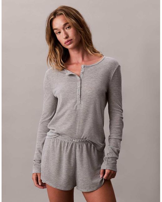 Calvin Klein Gray Lightweight Waffle Henley T-Shirt