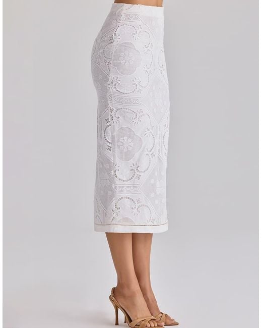 House Of Cb White Cecilia Cotton Placement Lace Broderie Anglaise Midi Skirt