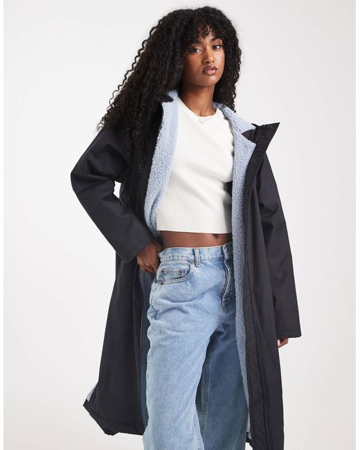 ASOS Blue Longline Fleece Lined Rain Coat