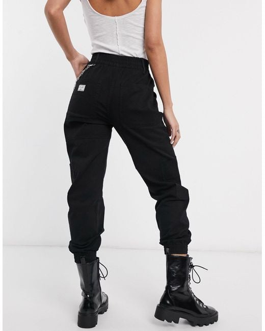 bershka belted utility trouser in black