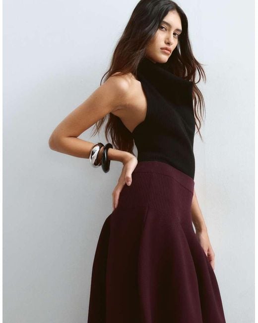 ARRANGE Brown Knitted Sculpted Tulip Midi Skirt