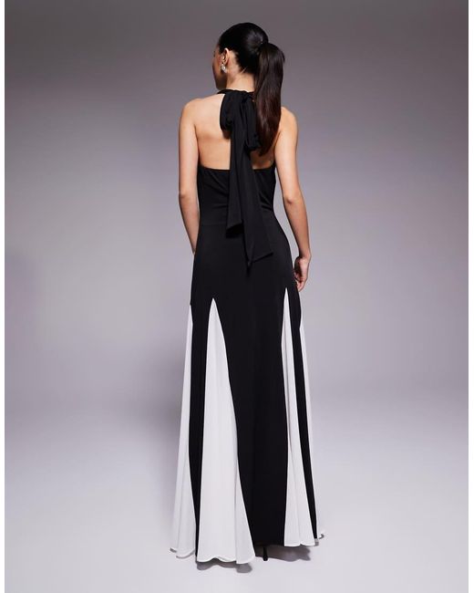 TFNC London Black Halter Neck Chiffon Contrast Godet Maxi Dress