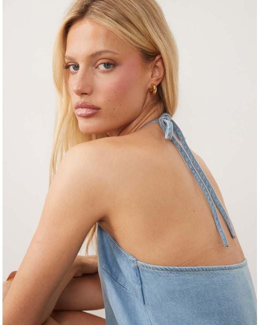 ASOS Blue High Neck Denim Shift Mini Dress