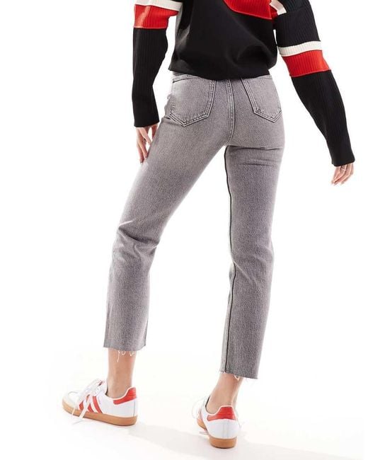 ONLY Gray Emily High Waisted Straight Leg Jeans With Raw Hem