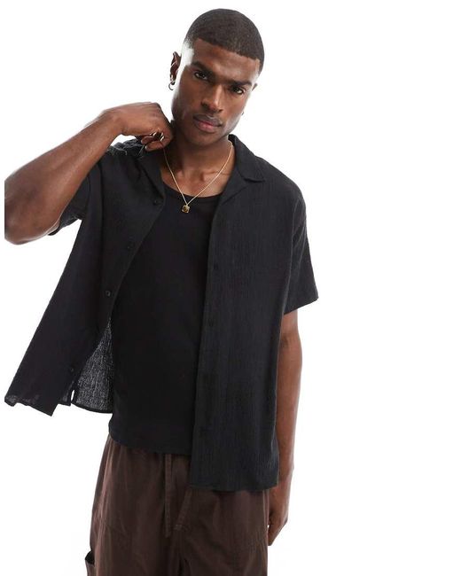 Camicia Nera Testurizzata Con Colletto A Rever di Jack & Jones in Black da Uomo