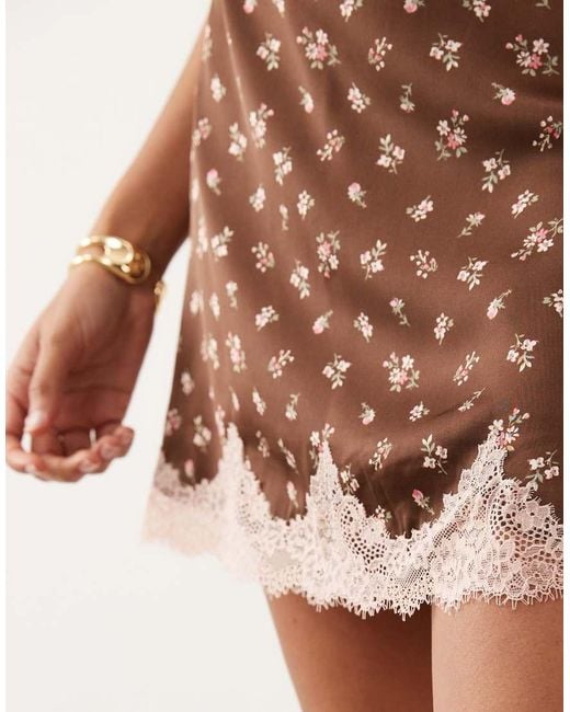 Abercrombie & Fitch Brown Lace Hem Satin Mini Skort