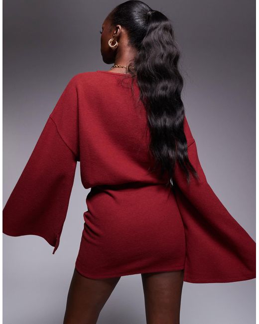 ASOS Red Supersoft Wide Long Sleeve Blouson Mini Dress