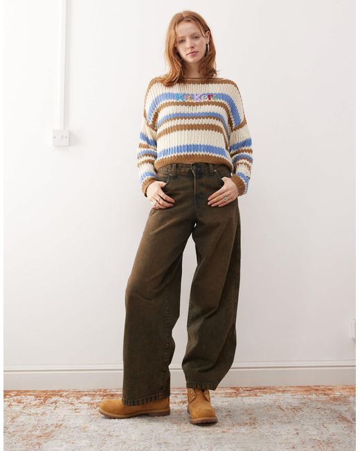 Pull ample en maille ajourée à rayures rétro Kickers en coloris Brown