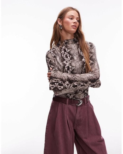 & Other Stories Red Jersey Top Side Ruche With Long Sleeves