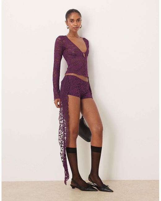Motel Purple Mahota V Neck Long Sleeve Top