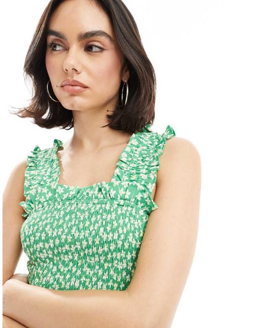 Wednesday's Girl Green Ditsy Floral Shir Bust Mini Dress