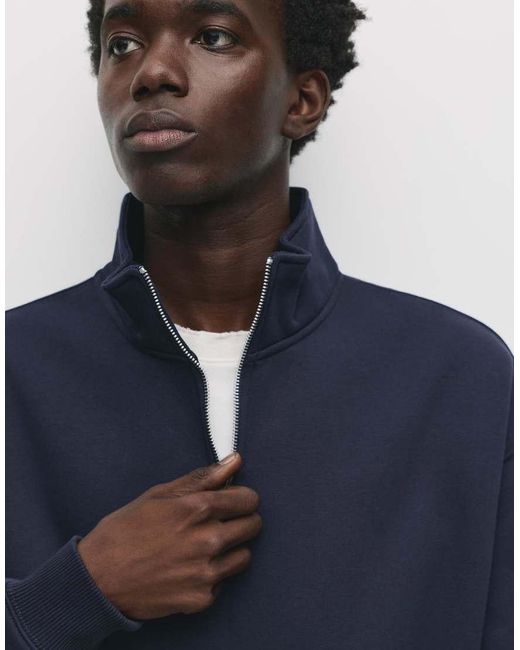 Felpa Basic Con Zip Corta di Pull&Bear in Blue da Uomo