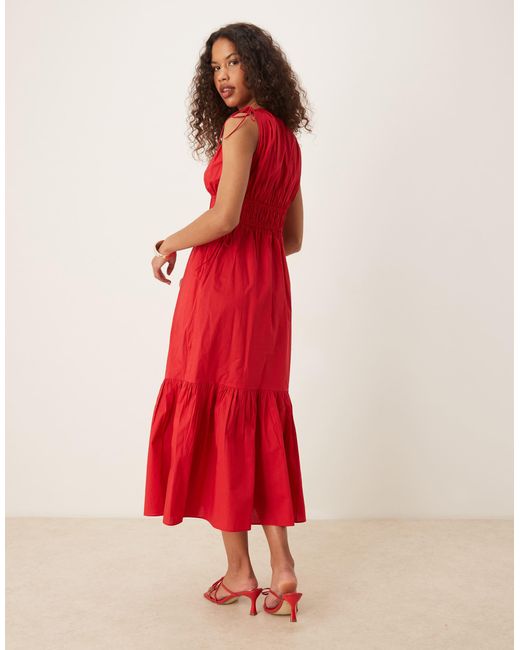 Nobody's Child Red Ianthe Tie Detail V-neck Midi Dress
