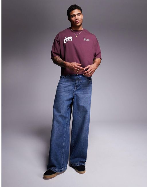 ASOS Purple Cropped Oversized T-shirt With Graphics for men