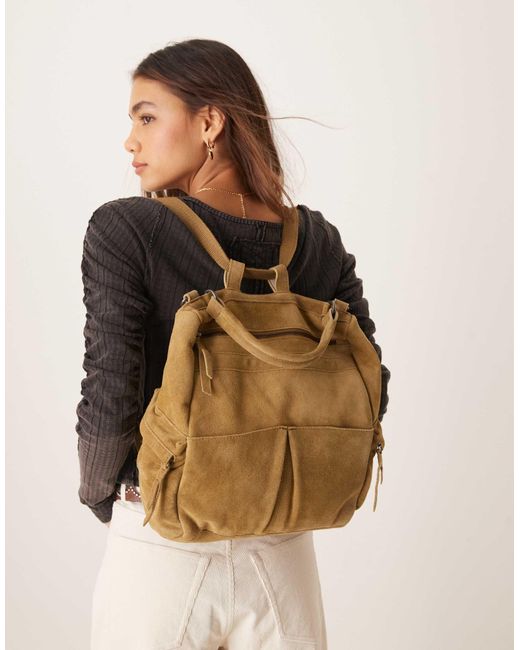 Free People Natural Slouchy Suede Backpack