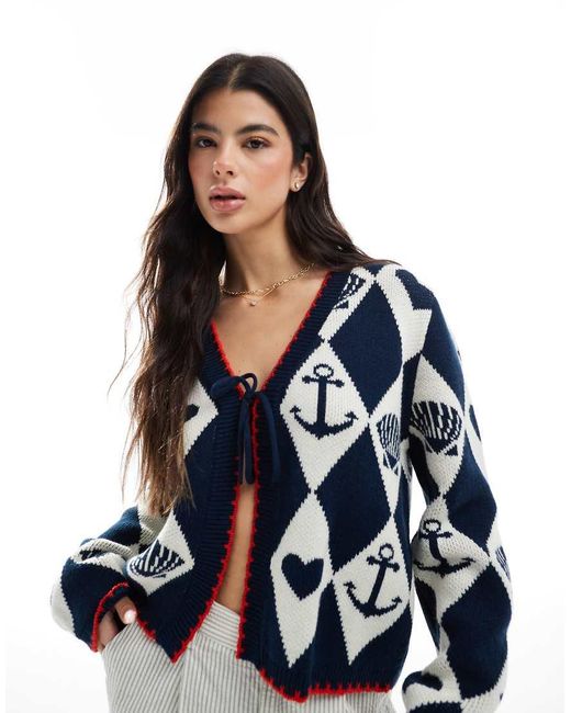 Miss Selfridge Blue Nautical Jacquard Cardigan