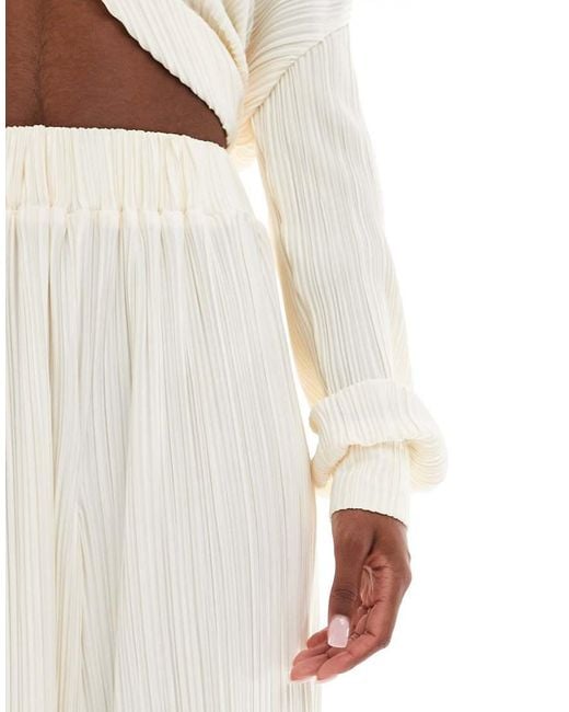 4th & Reckless White Plisse Elasticated Waist Wide Leg Pants