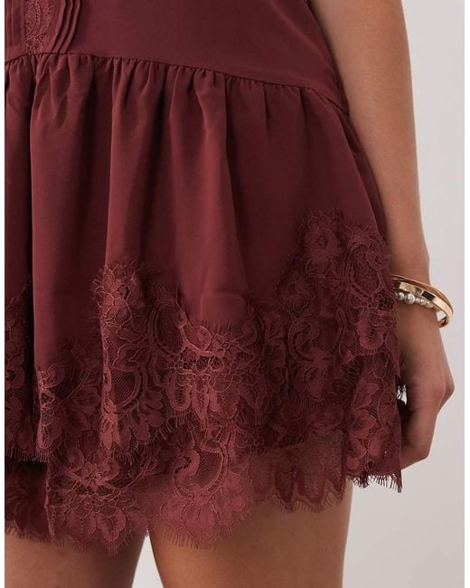 Abercrombie & Fitch Brown V Neck Ruffle Hem Mini Dress