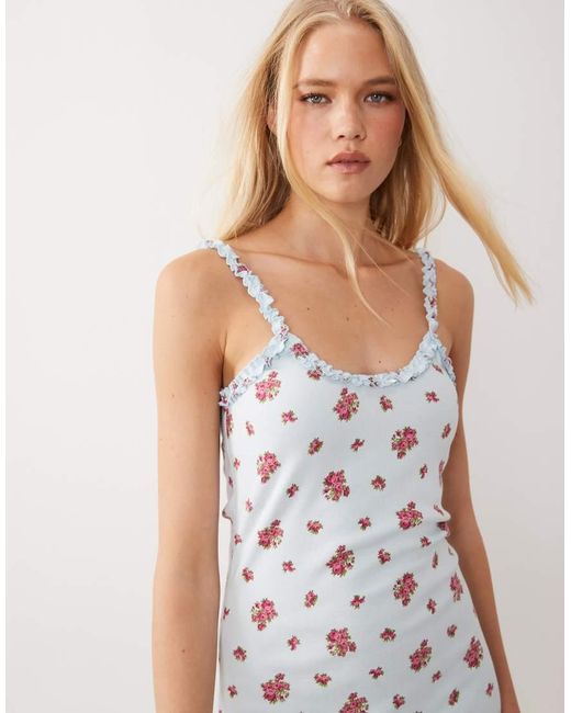 Miss Selfridge White Printed Cami Rib Maxi Dress