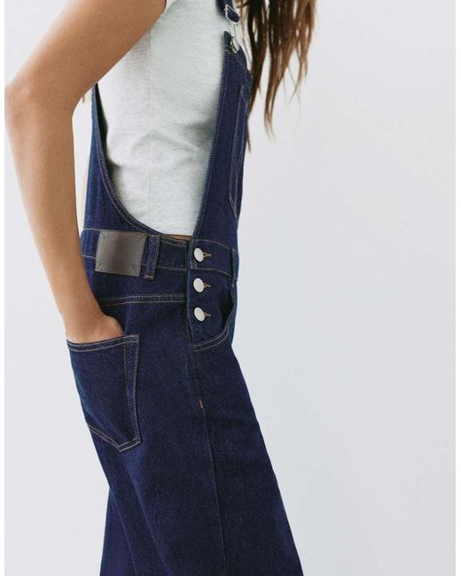 Pull&Bear Blue Long Denim Dungarees