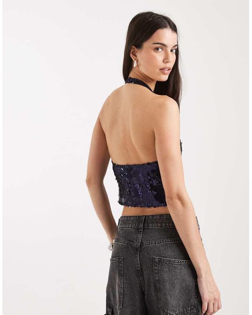 Motel Blue Cosio Sequin Halter Top