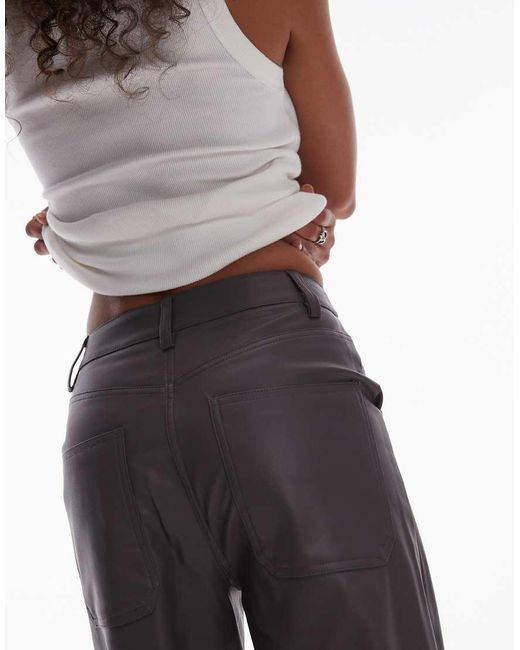 TOPSHOP Broek Van Imitatieleer Met Rechte Pijpen En Naaddetail in het Gray
