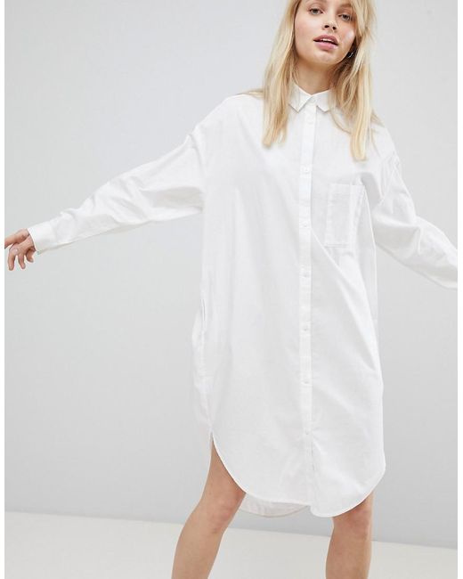 Monki Oversized Shirt Dress in White | Lyst UK