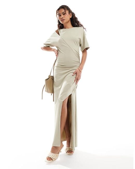 ASOS White Slash Ruched Front T-shirt Maxi Dress