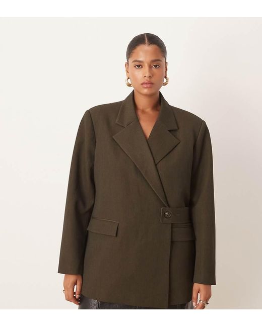 ASOS Brown Curve Relaxed Blazer With Belt Detail