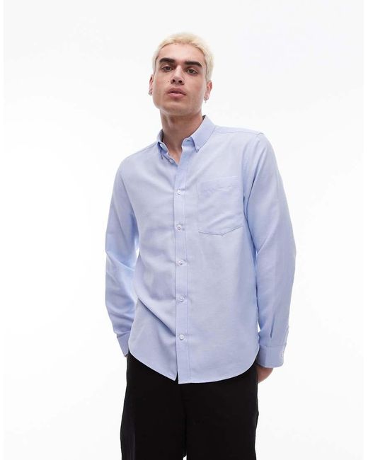 Topman Net Overhemd Met Lange Mouwen En Textuur in het Blue voor heren