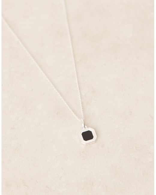 ASOS Black Sterling Onyx Semi-P Octagon Pendant Necklace for men