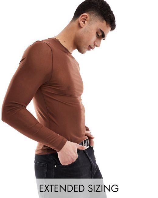 ASOS Brown Muscle Fit Long Sleeve T-shirt for men