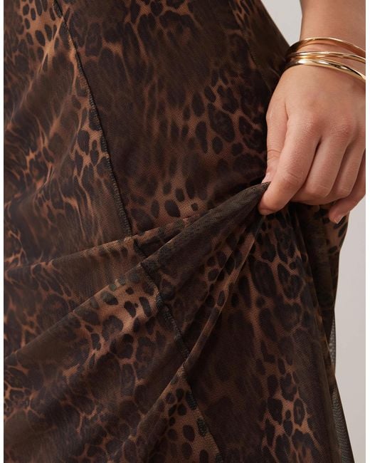 ASOS Natural Printed Mesh Maxi Skirt With Split