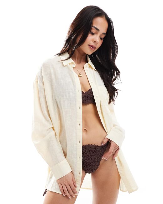 Stradivarius Natural – relaxed-fit-hemdbluse