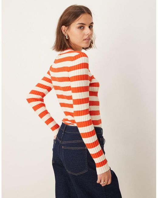 Pieces Orange Chunky Ribbed Knit Long Sleeve Top