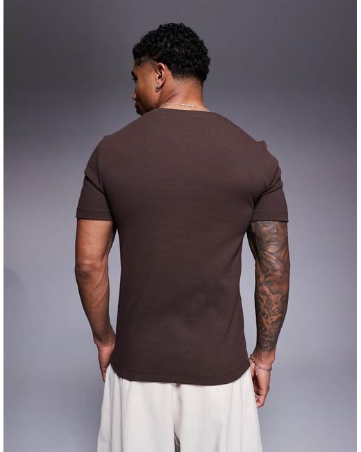 ASOS Muscle Fit Geribbeld T-Shirt Met Inkeping in het Gray voor heren