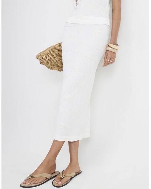 River Island White Embroidered Floral Maxi Skirt