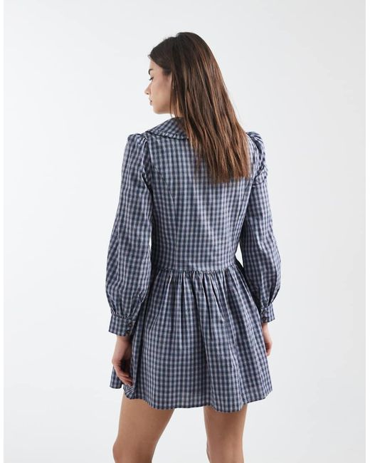 Daisy Street Blue Drop Waist Fitted Mini Dress With Statement Collar